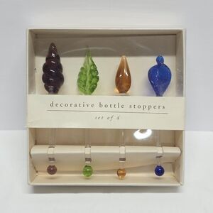 Pier 1 Decorative Glass Bottle Stoppers Clear Cobalt Blue Green Stirrer Set of 4